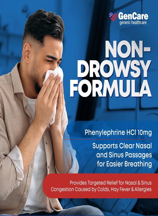 GenCare Nasal Decongestant PE – Phenylephrine HCl 10mg Tablets (Bulk 300 Count) Non-Drowsy Sinus Pressure Relief & Nasal Congestion Relief, Stuffy Nose Decongestants for Adults – Compare to Sudafed PE - Image 3